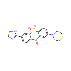 O=C1c2cc(N3CCSCC3)ccc2S(=O)(=O)c2cc(C3=NCCN3)ccc21 ZINC000013755821