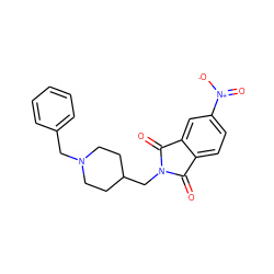 O=C1c2ccc([N+](=O)[O-])cc2C(=O)N1CC1CCN(Cc2ccccc2)CC1 ZINC000013730951