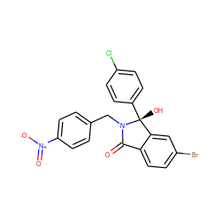 O=C1c2ccc(Br)cc2[C@@](O)(c2ccc(Cl)cc2)N1Cc1ccc([N+](=O)[O-])cc1 ZINC000117282455