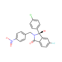 O=C1c2ccc(F)cc2[C@@](O)(c2ccc(Cl)cc2)N1Cc1ccc([N+](=O)[O-])cc1 ZINC000143203379