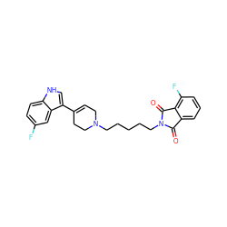 O=C1c2cccc(F)c2C(=O)N1CCCCCN1CC=C(c2c[nH]c3ccc(F)cc23)CC1 ZINC000027406257