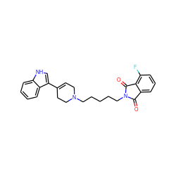 O=C1c2cccc(F)c2C(=O)N1CCCCCN1CC=C(c2c[nH]c3ccccc23)CC1 ZINC000027331801