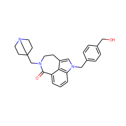 O=C1c2cccc3c2c(cn3Cc2ccc(CO)cc2)CCN1CC12CCN(CC1)CC2 ZINC000204614488