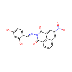 O=C1c2cccc3cc([N+](=O)[O-])cc(c23)C(=O)N1/N=C/c1ccc(O)cc1O ZINC000003418033