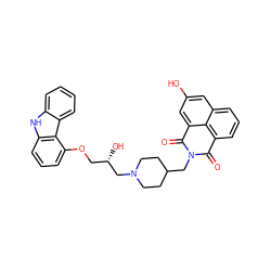 O=C1c2cccc3cc(O)cc(c23)C(=O)N1CC1CCN(C[C@@H](O)COc2cccc3[nH]c4ccccc4c23)CC1 ZINC000049780550