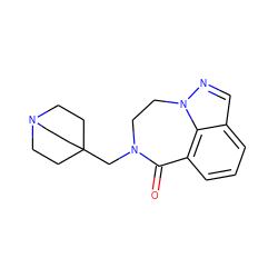 O=C1c2cccc3cnn(c23)CCN1CC12CCN(CC1)CC2 ZINC000198050083