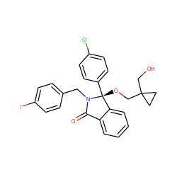 O=C1c2ccccc2[C@@](OCC2(CO)CC2)(c2ccc(Cl)cc2)N1Cc1ccc(I)cc1 ZINC000066165924
