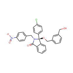 O=C1c2ccccc2[C@@](OCc2cccc(CO)c2)(c2ccc(Cl)cc2)N1Cc1ccc([N+](=O)[O-])cc1 ZINC000066114019