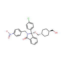 O=C1c2ccccc2[C@](OC[C@H]2CC[C@H](CO)CC2)(c2ccc(Cl)cc2)N1Cc1ccc([N+](=O)[O-])cc1 ZINC000254016478