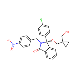 O=C1c2ccccc2[C@](OCC2(CO)CC2)(c2ccc(Cl)cc2)N1Cc1ccc([N+](=O)[O-])cc1 ZINC000066114126