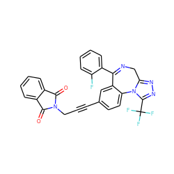 O=C1c2ccccc2C(=O)N1CC#Cc1ccc2c(c1)C(c1ccccc1F)=NCc1nnc(C(F)(F)F)n1-2 ZINC000028229142