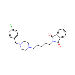 O=C1c2ccccc2C(=O)N1CCCCCN1CCN(Cc2ccc(Cl)cc2)CC1 ZINC000653714228