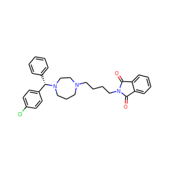 O=C1c2ccccc2C(=O)N1CCCCN1CCCN([C@@H](c2ccccc2)c2ccc(Cl)cc2)CC1 ZINC000028869727