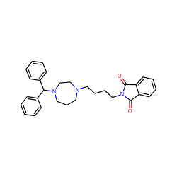 O=C1c2ccccc2C(=O)N1CCCCN1CCCN(C(c2ccccc2)c2ccccc2)CC1 ZINC000028869723