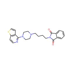 O=C1c2ccccc2C(=O)N1CCCCN1CCN(c2nccc3sccc23)CC1 ZINC000001551140