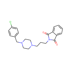 O=C1c2ccccc2C(=O)N1CCCN1CCN(Cc2ccc(Cl)cc2)CC1 ZINC000029632955