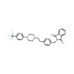 O=C1c2ccccc2C(=O)N1Cc1ccc(CCN2CCN(c3ccc(C(F)(F)F)cc3)CC2)cc1 ZINC000213941682