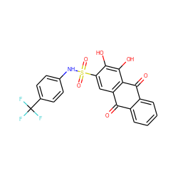 O=C1c2ccccc2C(=O)c2c1cc(S(=O)(=O)Nc1ccc(C(F)(F)F)cc1)c(O)c2O ZINC000072194202