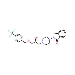 O=C1c2ccccc2CN1C1CCN(C[C@H](O)COCc2ccc(C(F)(F)F)cc2)CC1 ZINC000473158184