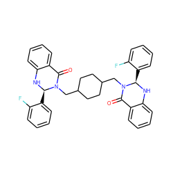 O=C1c2ccccc2N[C@H](c2ccccc2F)N1CC1CCC(CN2C(=O)c3ccccc3N[C@@H]2c2ccccc2F)CC1 ZINC001772604942