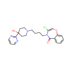 O=C1c2ccccc2OC=C(Cl)N1CCCCN1CCC(O)(c2ncccn2)CC1 ZINC000028524742