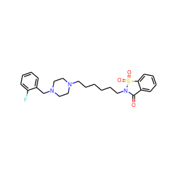 O=C1c2ccccc2S(=O)(=O)N1CCCCCCN1CCN(Cc2ccccc2F)CC1 ZINC001772592461