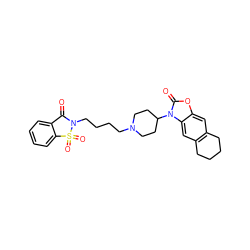 O=C1c2ccccc2S(=O)(=O)N1CCCCN1CCC(n2c(=O)oc3cc4c(cc32)CCCC4)CC1 ZINC000026495846