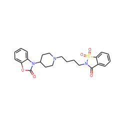 O=C1c2ccccc2S(=O)(=O)N1CCCCN1CCC(n2c(=O)oc3ccccc32)CC1 ZINC000026496468