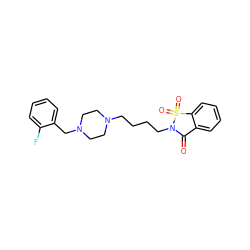 O=C1c2ccccc2S(=O)(=O)N1CCCCN1CCN(Cc2ccccc2F)CC1 ZINC001772629330