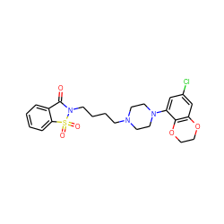 O=C1c2ccccc2S(=O)(=O)N1CCCCN1CCN(c2cc(Cl)cc3c2OCCO3)CC1 ZINC000001541335