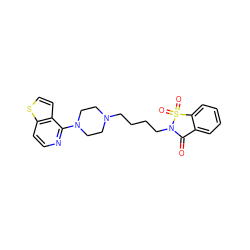 O=C1c2ccccc2S(=O)(=O)N1CCCCN1CCN(c2nccc3sccc23)CC1 ZINC000001551141