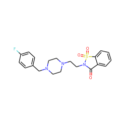 O=C1c2ccccc2S(=O)(=O)N1CCN1CCN(Cc2ccc(F)cc2)CC1 ZINC001772620332