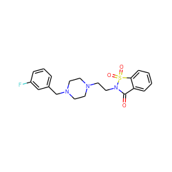 O=C1c2ccccc2S(=O)(=O)N1CCN1CCN(Cc2cccc(F)c2)CC1 ZINC001772598381