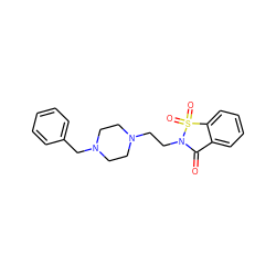 O=C1c2ccccc2S(=O)(=O)N1CCN1CCN(Cc2ccccc2)CC1 ZINC000048614019