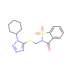 O=C1c2ccccc2S(=O)(=O)N1CSc1nnnn1C1CCCCC1 ZINC000029480726