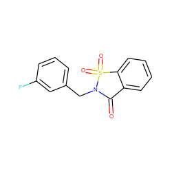 O=C1c2ccccc2S(=O)(=O)N1Cc1cccc(F)c1 ZINC000005059363