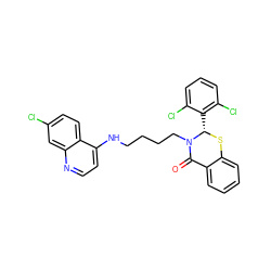 O=C1c2ccccc2S[C@@H](c2c(Cl)cccc2Cl)N1CCCCNc1ccnc2cc(Cl)ccc12 ZINC000043543916