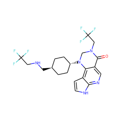 O=C1c2cnc3[nH]ccc3c2N([C@H]2CC[C@H](CNCC(F)(F)F)CC2)CN1CC(F)(F)F ZINC001772654561