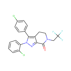 O=C1c2nn(-c3ccccc3Cl)c(-c3ccc(Cl)cc3)c2CCN1CC(F)(F)F ZINC000034539637