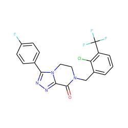 O=C1c2nnc(-c3ccc(F)cc3)n2CCN1Cc1cccc(C(F)(F)F)c1Cl ZINC000219139534