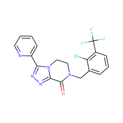 O=C1c2nnc(-c3ccccn3)n2CCN1Cc1cccc(C(F)(F)F)c1Cl ZINC000219151777