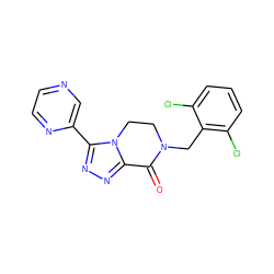 O=C1c2nnc(-c3cnccn3)n2CCN1Cc1c(Cl)cccc1Cl ZINC000219145781