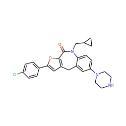 O=C1c2oc(-c3ccc(Cl)cc3)cc2Cc2cc(N3CCNCC3)ccc2N1CC1CC1 ZINC000096270557