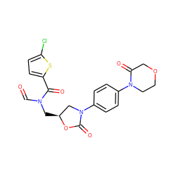 O=CN(C[C@H]1CN(c2ccc(N3CCOCC3=O)cc2)C(=O)O1)C(=O)c1ccc(Cl)s1 ZINC000209422325