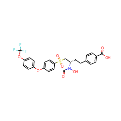 O=CN(O)[C@@H](CCc1ccc(C(=O)O)cc1)CS(=O)(=O)c1ccc(Oc2ccc(OC(F)(F)F)cc2)cc1 ZINC000026398115