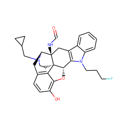 O=CN[C@@]12Cc3c(n(CCCF)c4ccccc34)[C@@H]3Oc4c(O)ccc5c4[C@]31CCN(CC1CC1)[C@H]2C5 ZINC000169341950