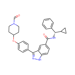 O=CN1CCC(Oc2ccc(-c3n[nH]c4ccc(C(=O)N[C@H](c5ccccc5)C5CC5)cc34)cc2)CC1 ZINC000146802994