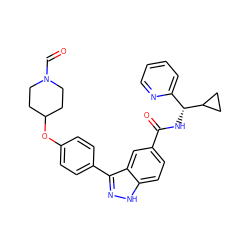 O=CN1CCC(Oc2ccc(-c3n[nH]c4ccc(C(=O)N[C@H](c5ccccn5)C5CC5)cc34)cc2)CC1 ZINC000146860790