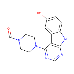 O=CN1CCN(c2ncnc3[nH]c4ccc(O)cc4c23)CC1 ZINC000653618938