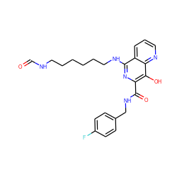 O=CNCCCCCCNc1nc(C(=O)NCc2ccc(F)cc2)c(O)c2ncccc12 ZINC000095573269